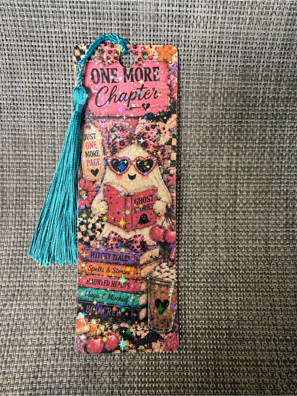 Teal Tassel 'One More Chapter' Decorative Bookmark